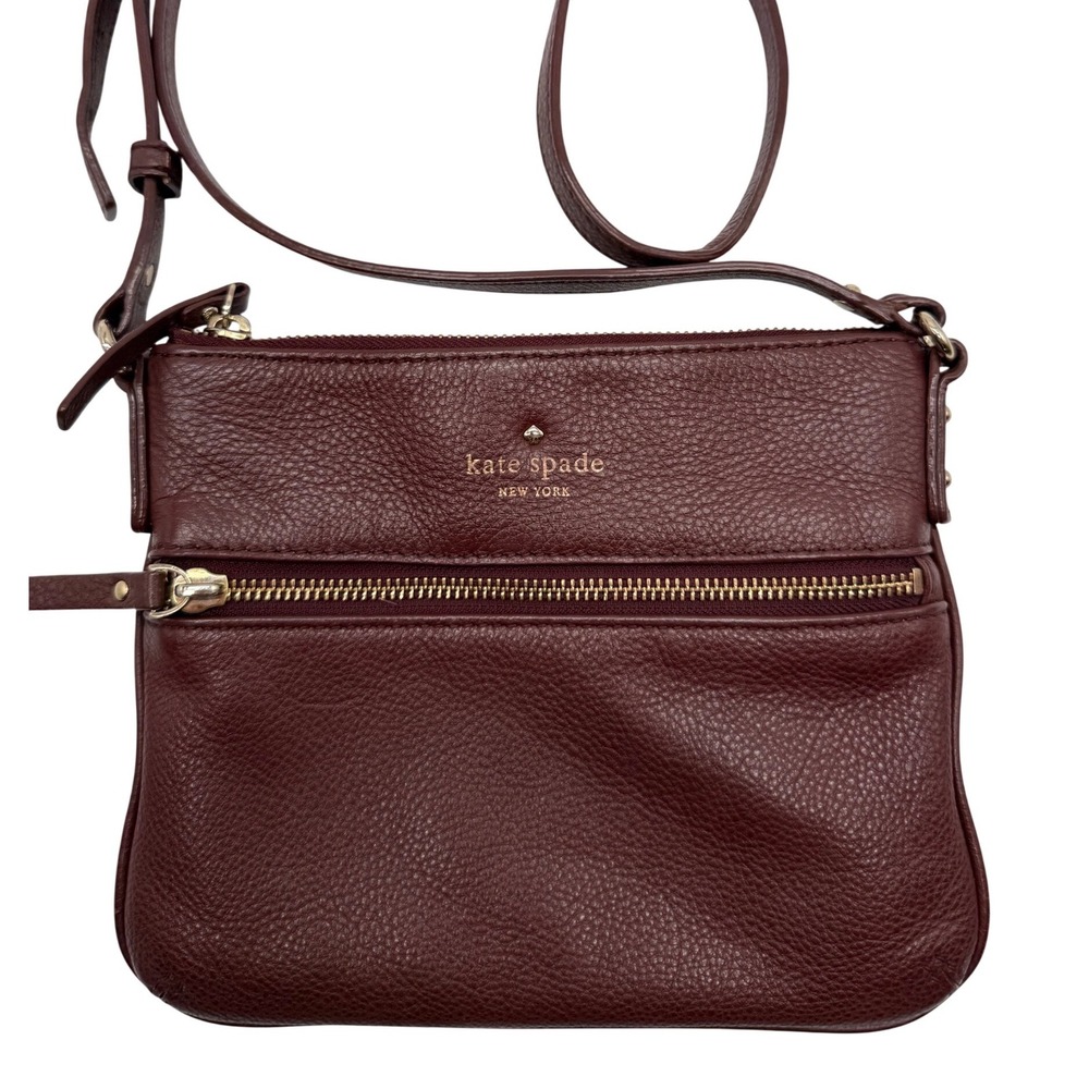 Kate Spade New York Burgundy Pebbled Leather Crossbody Bag Zip Pocket PXRU3190